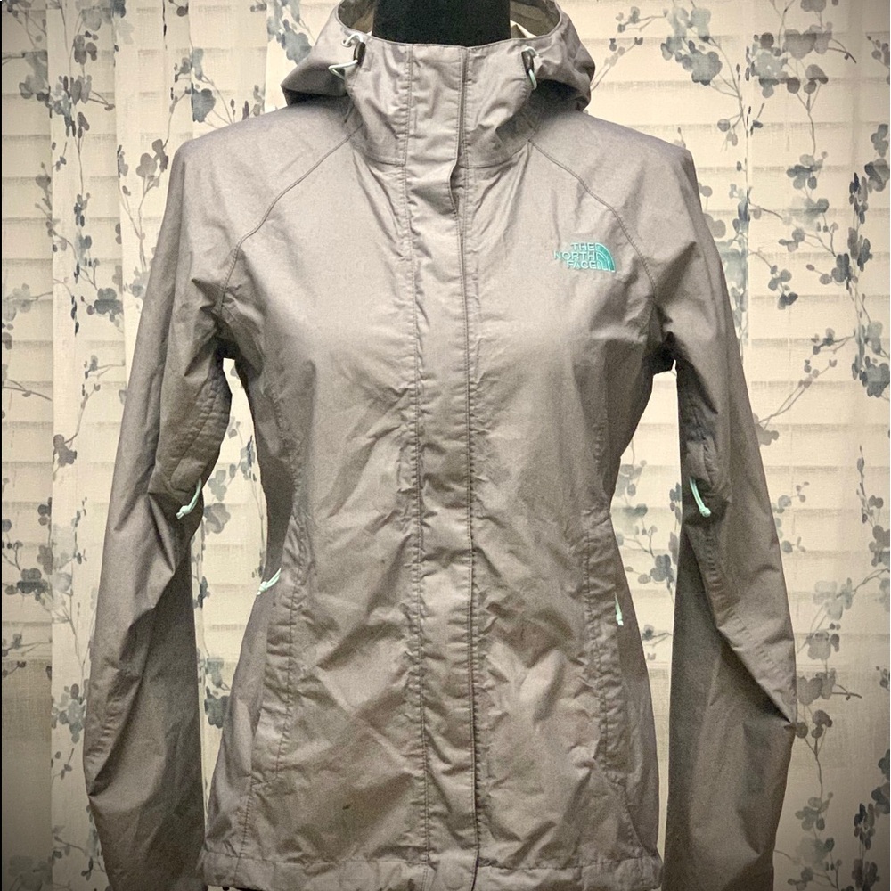 XS TNF North Face Lt. Grey Mint Hyvent Rain Jacket